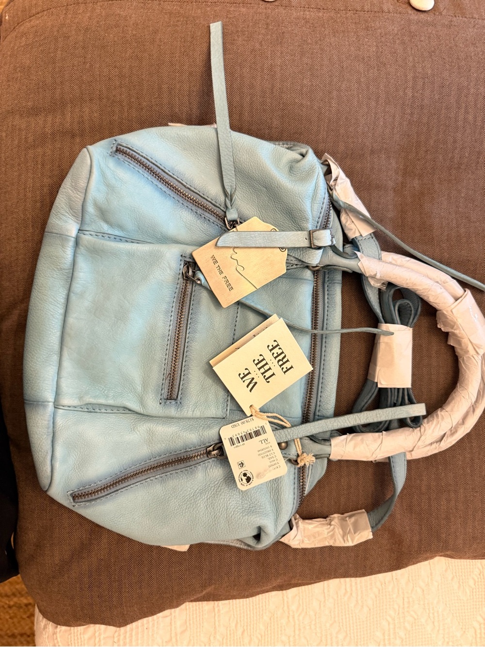 Free People Pale Blue Leather Shoulder Satchel - Picture 4 of 4